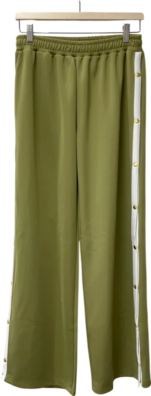 ASOS Green Wide Leg Jogger With Stripe And Poppers In Khaki UK S