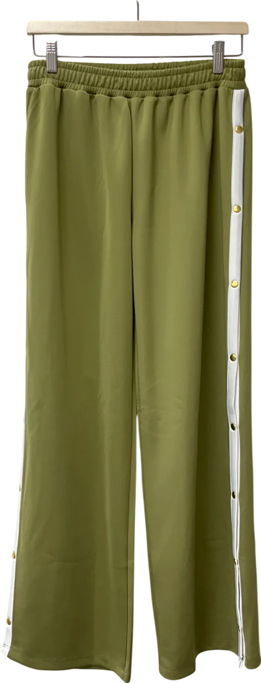 ASOS Green Wide Leg Jogger With Stripe And Poppers In Khaki UK S