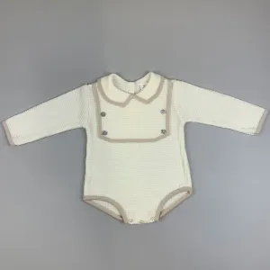 Baby Boy Knitted Romper -Long Sleeves - Cream