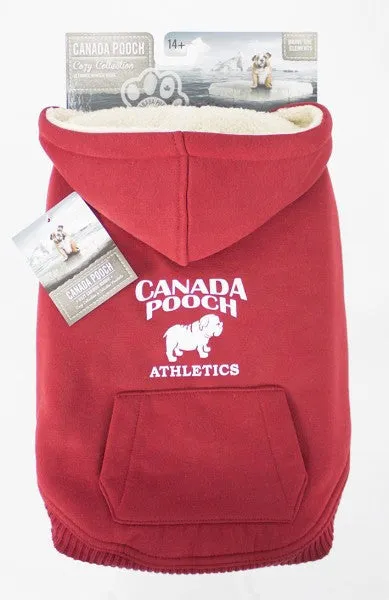 Canada Pooch Cozy Caribou Hoodie Maroon; available in several sizes.