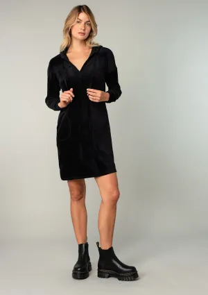 Chic Velour Long Sleeve Hoodie Mini Dress