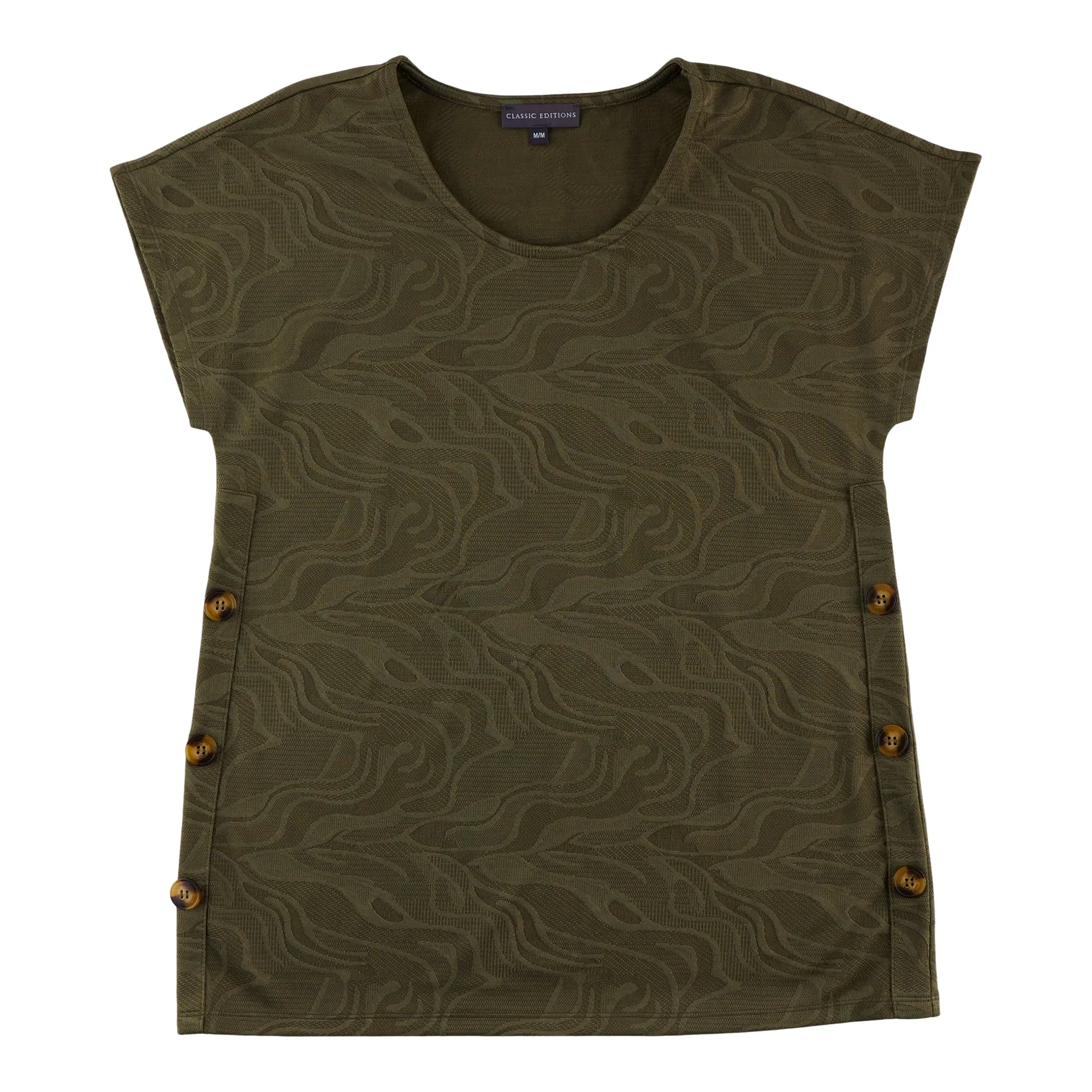 Classic Editions Women's Short Sleeve Top with Side Buttons