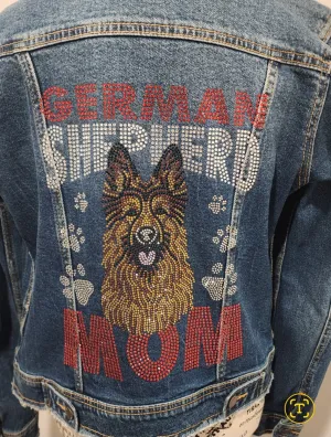 German Shepherd Mom Rhinestone Denim Jacket