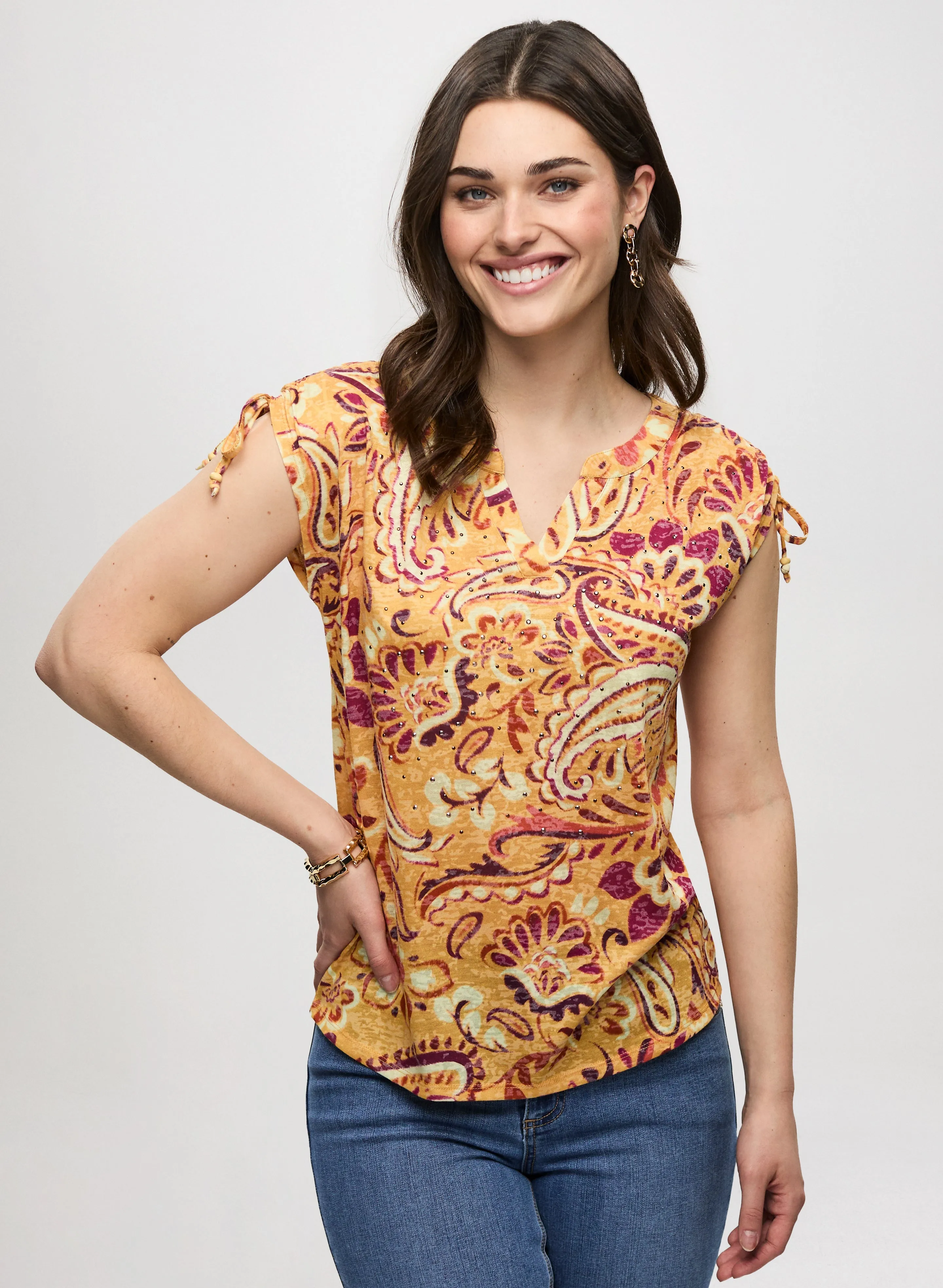 Heathered Paisley Print T-Shirt
