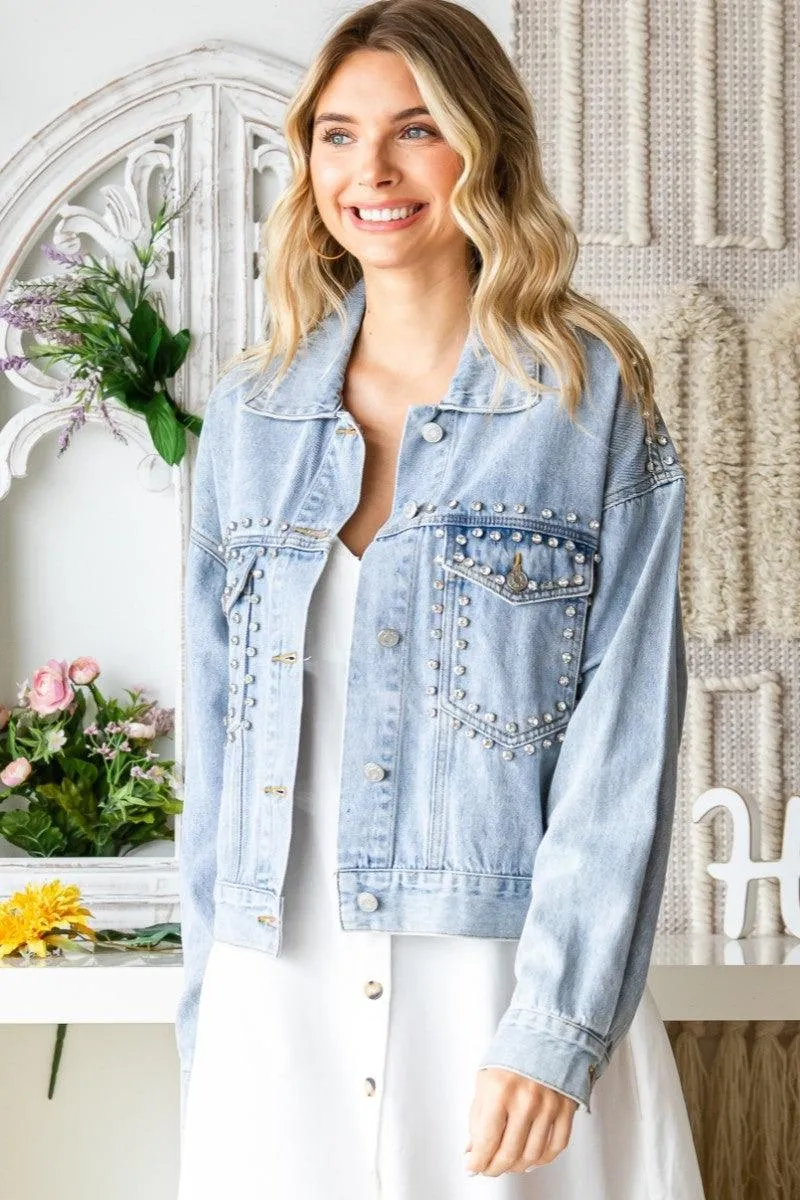 Large Rhinestone Embellished Jean Jacket