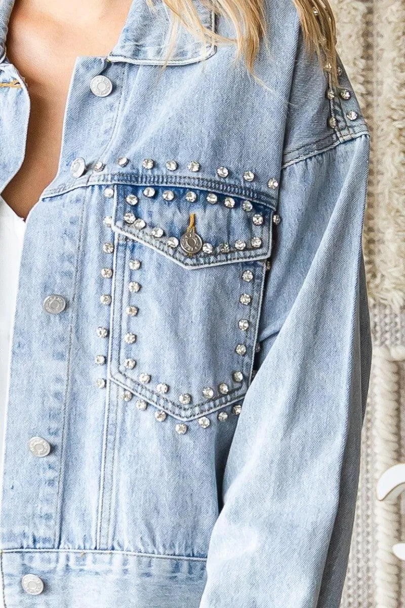 Large Rhinestone Embellished Jean Jacket