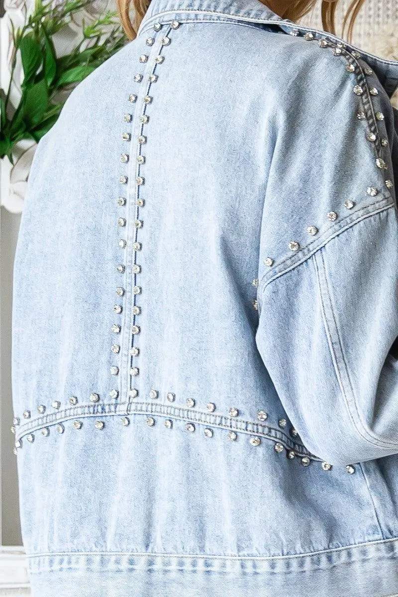 Large Rhinestone Embellished Jean Jacket