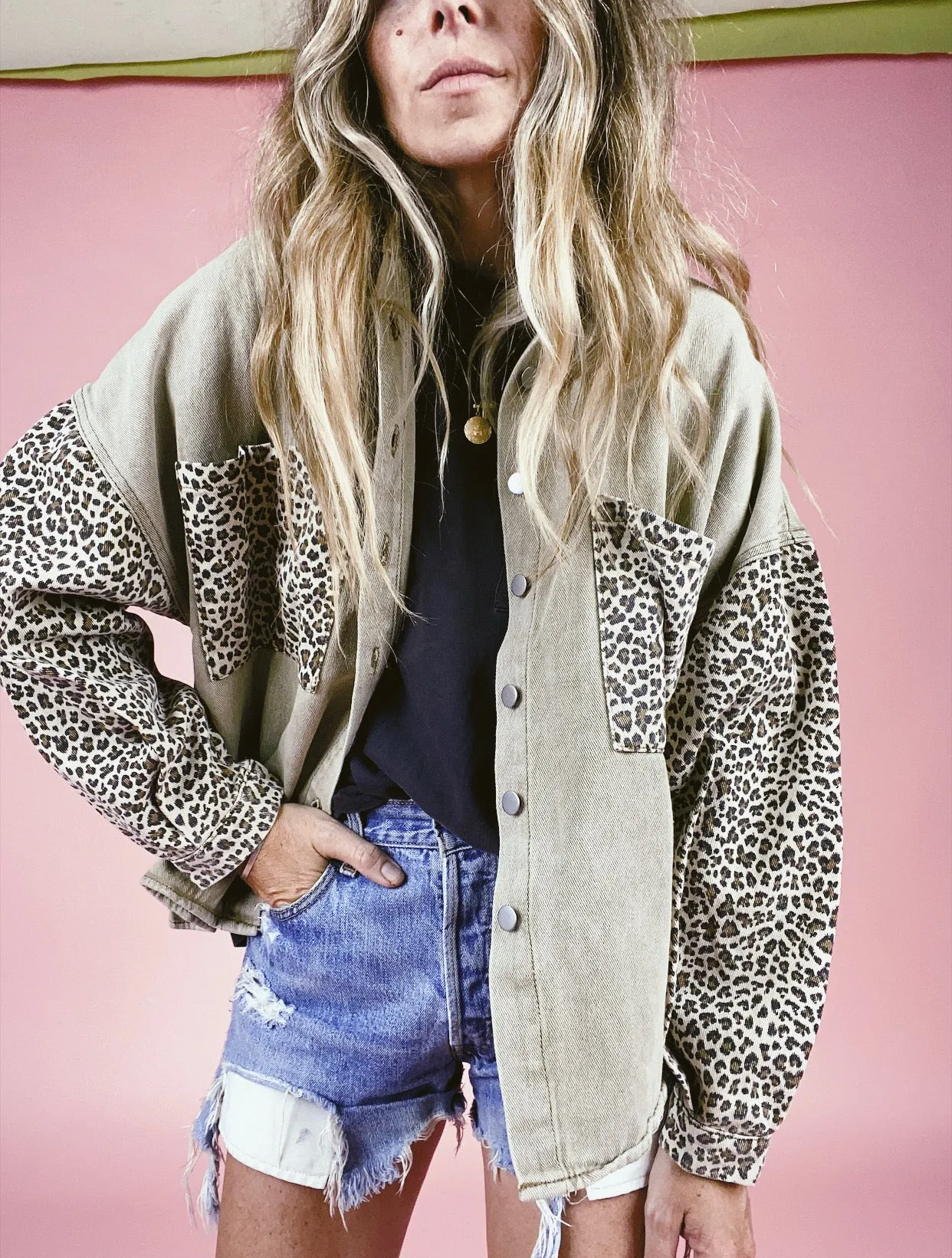 Leopard Denim Shirt Jacket