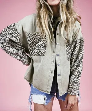 Leopard Denim Shirt Jacket