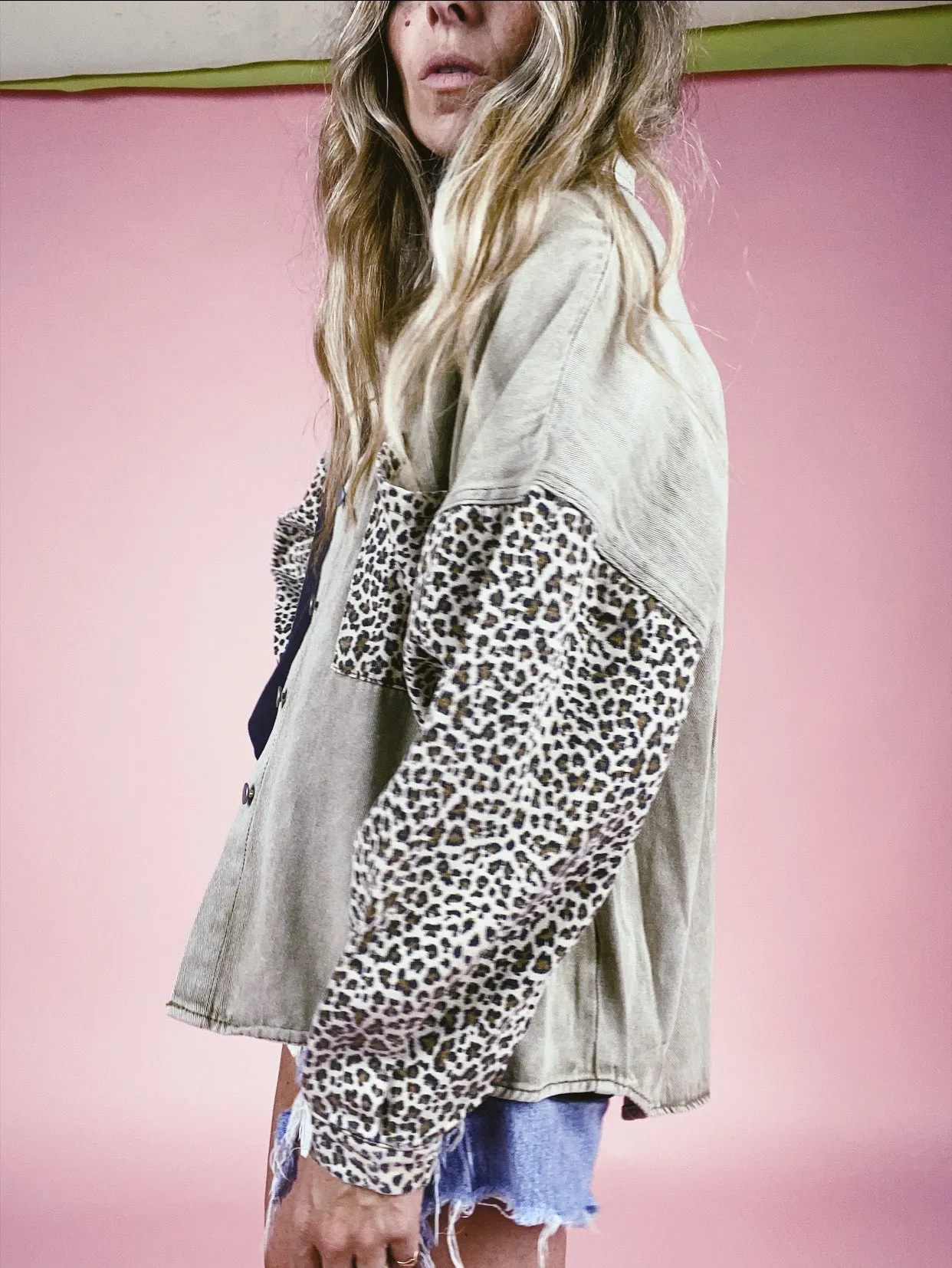 Leopard Denim Shirt Jacket