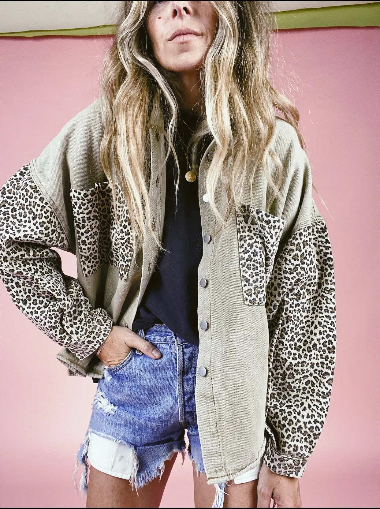 Leopard Denim Shirt Jacket