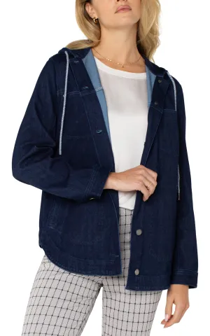 Liverpool - Shirt Jacket w/Hood in Indigo Rinse