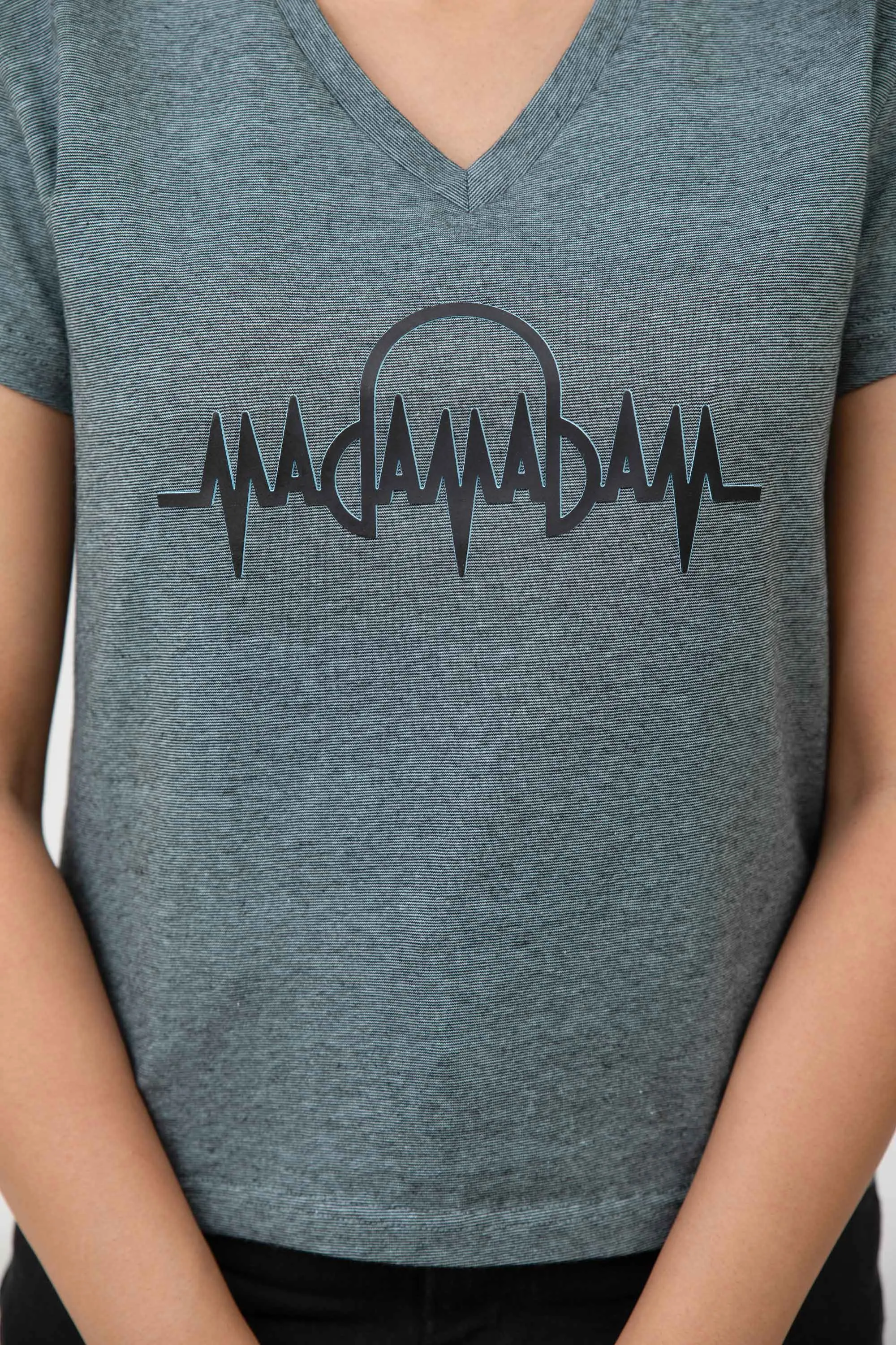 Madamadam Embellish Logo Women's V Neck Tee Shirt