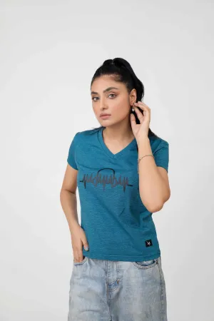 Madamadam Embellish Logo Women's V Neck Tee Shirt