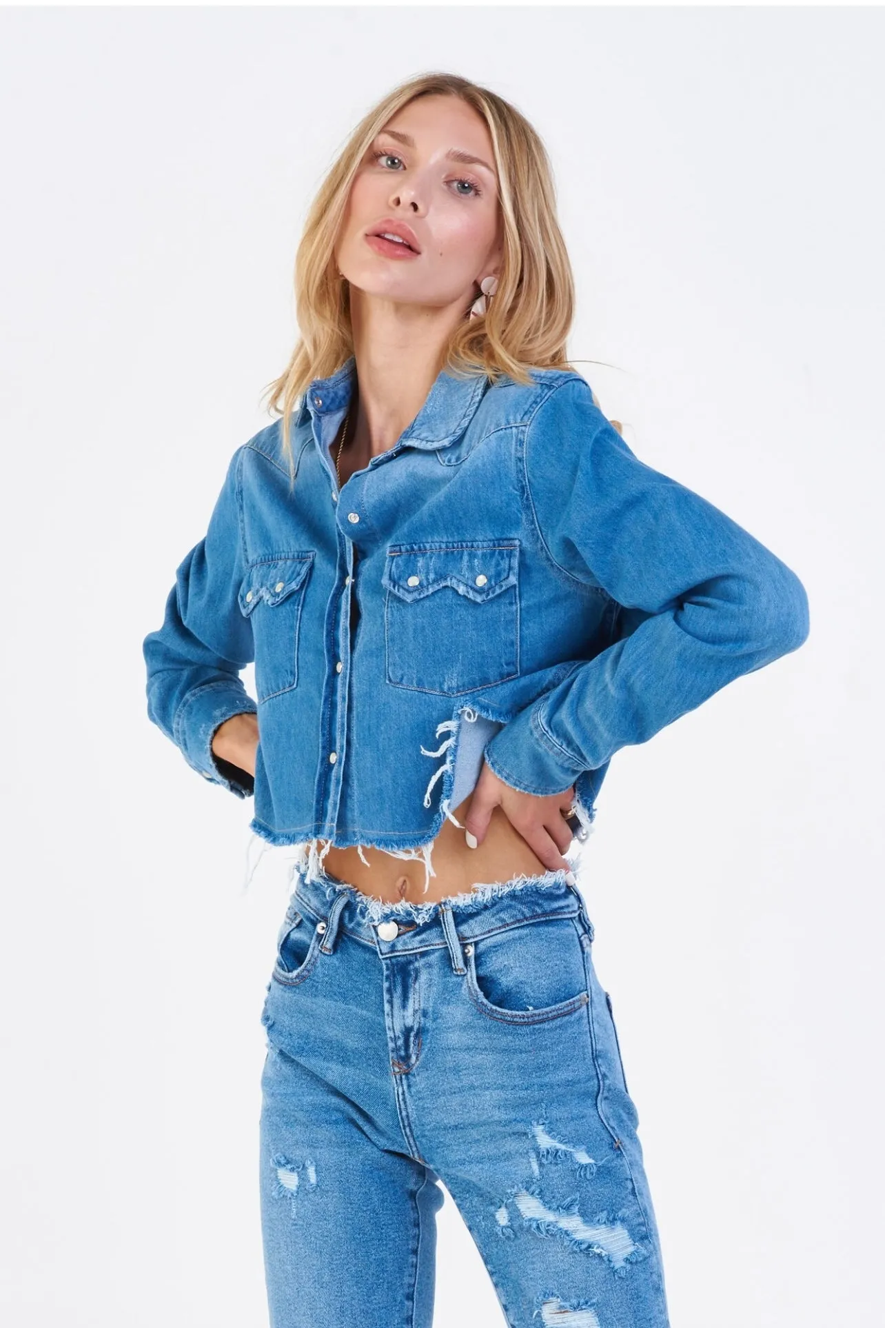 MALEAH DENIM WESTERN CROPPED SHIRT
