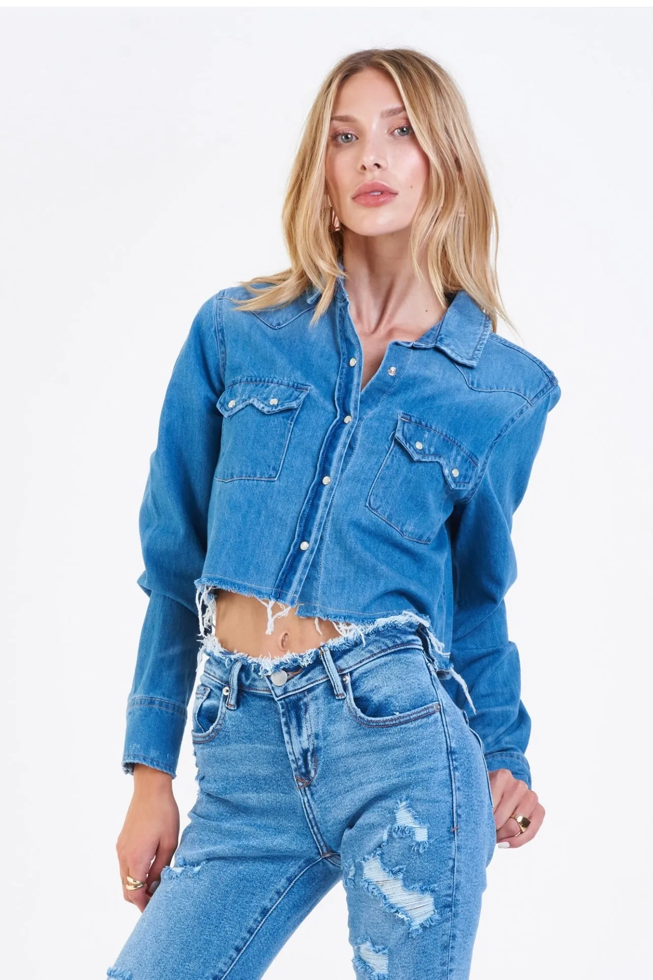 MALEAH DENIM WESTERN CROPPED SHIRT