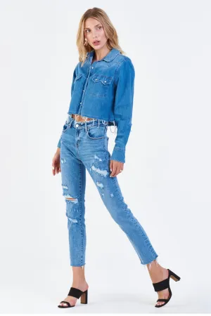 MALEAH DENIM WESTERN CROPPED SHIRT