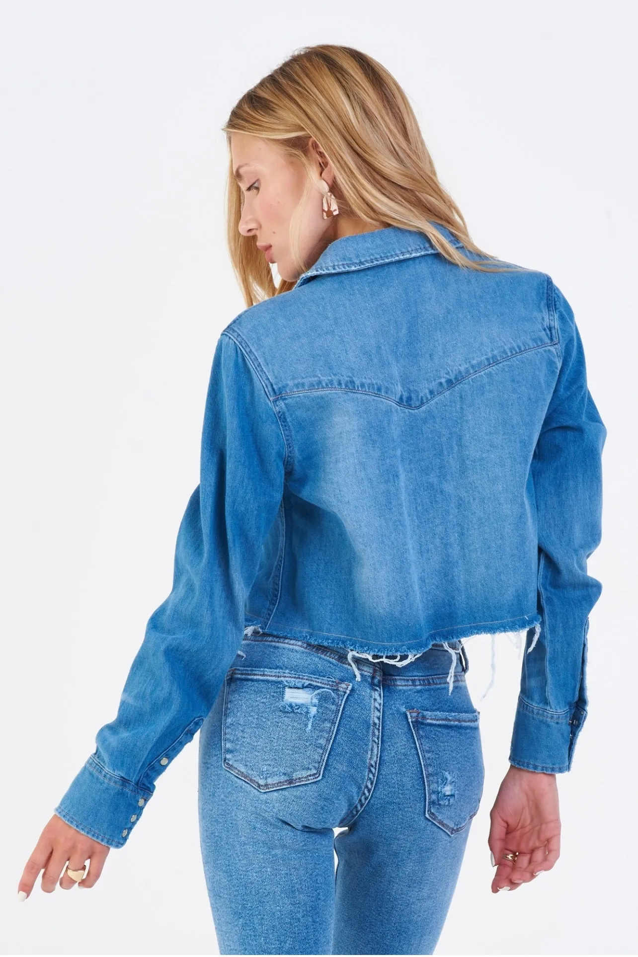 MALEAH DENIM WESTERN CROPPED SHIRT
