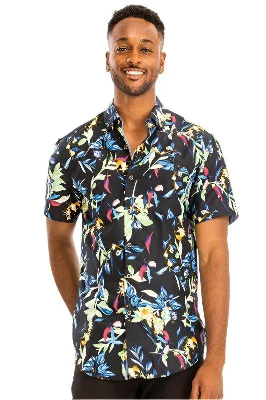 Mens Hawaiian Print Button Down Shirt Multi