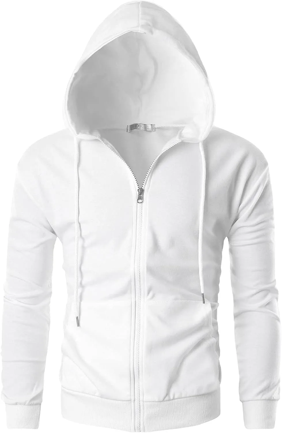 Men's White Lightweight Long Sleeve Zipper Hoodie