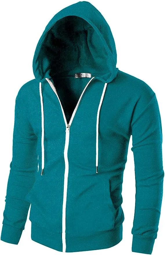 Men's White Lightweight Long Sleeve Zipper Hoodie