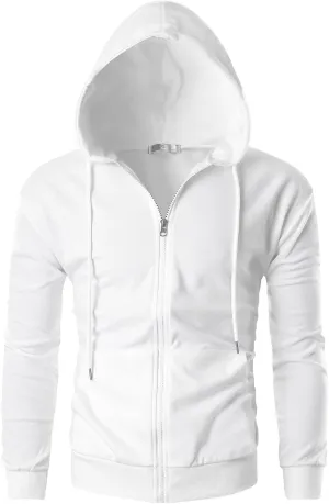 Men's White Lightweight Long Sleeve Zipper Hoodie