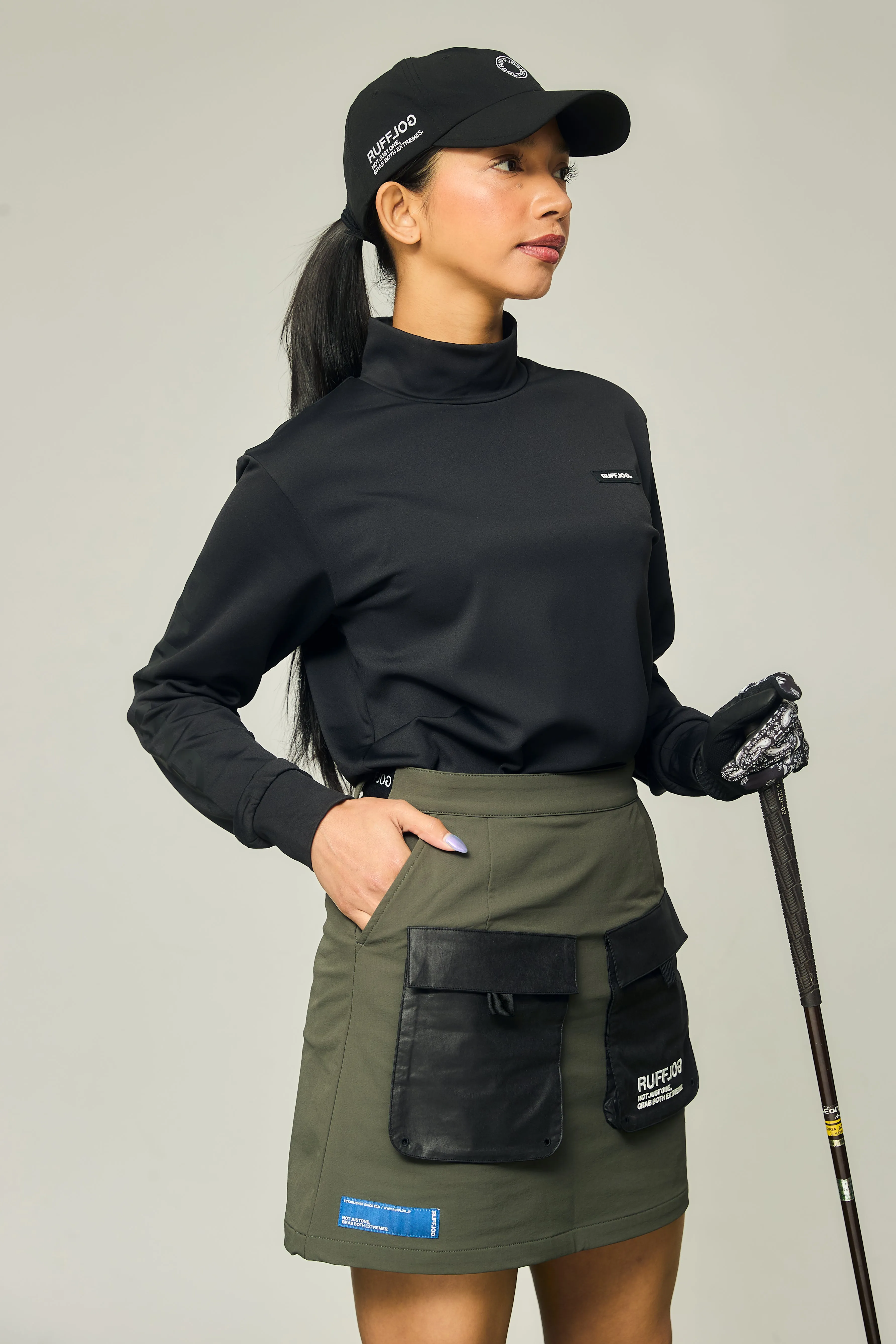 OUT POKET STRETCH SKIRT KHAKI