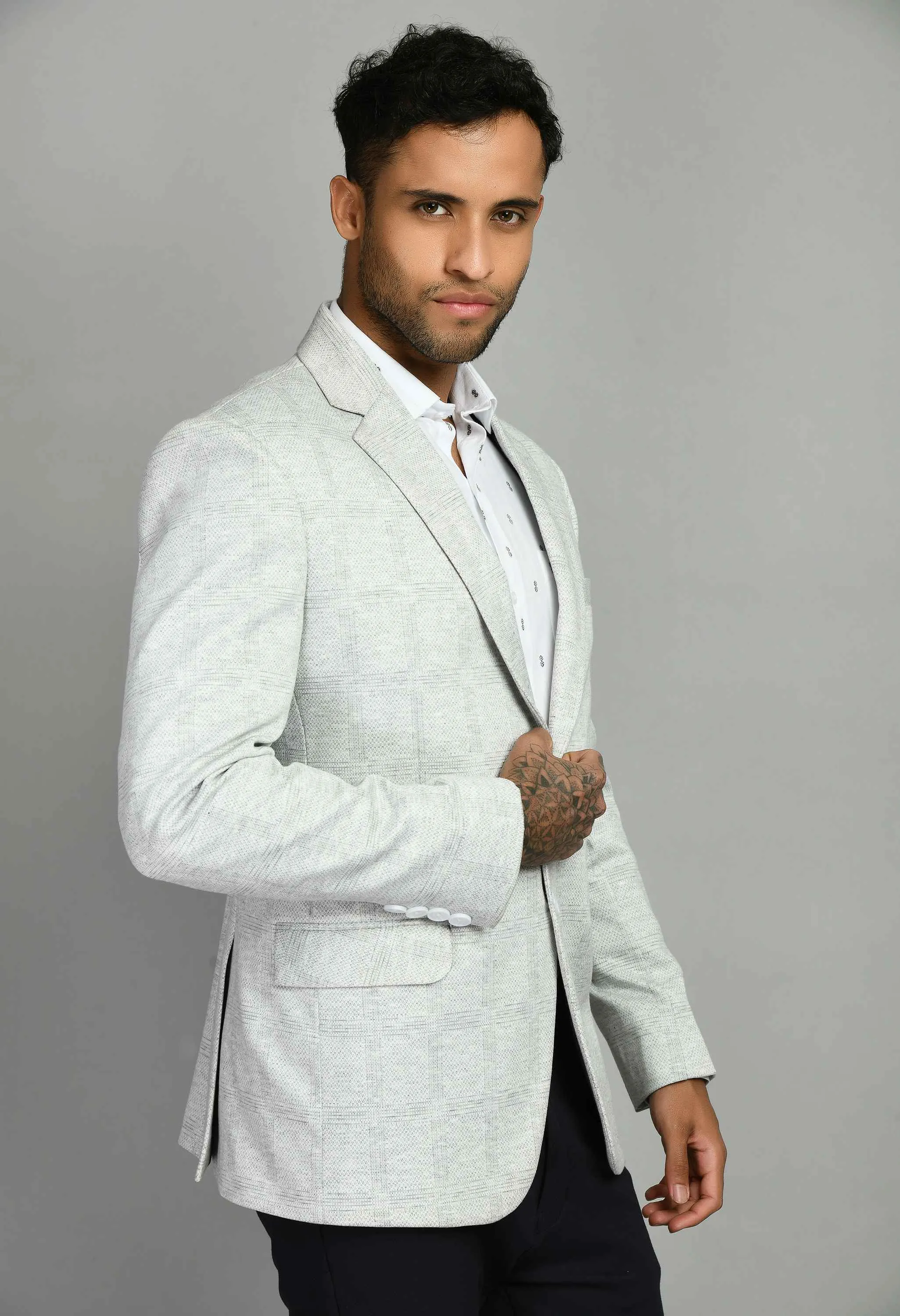 Premium Notched Lapel White Blazer
