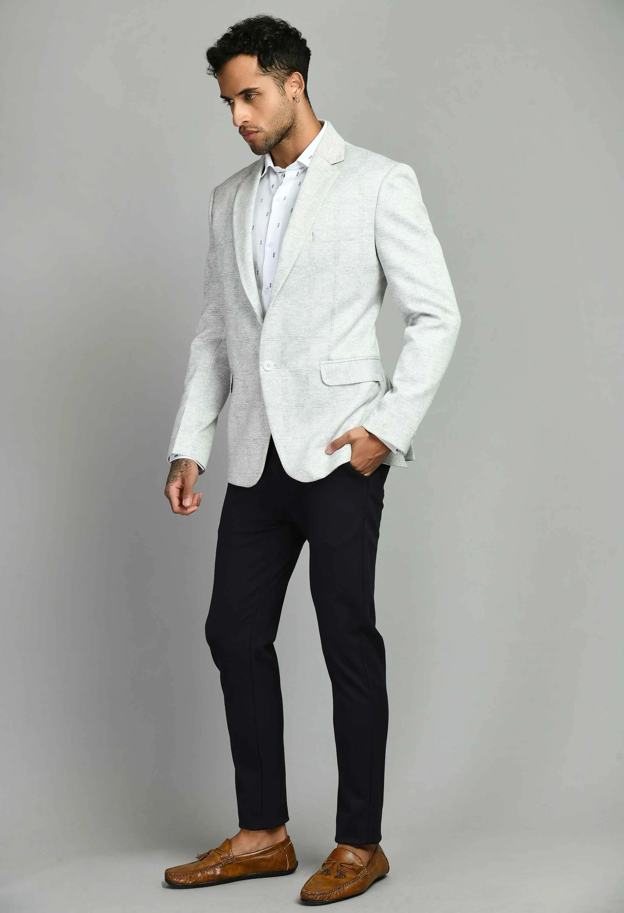 Premium Notched Lapel White Blazer