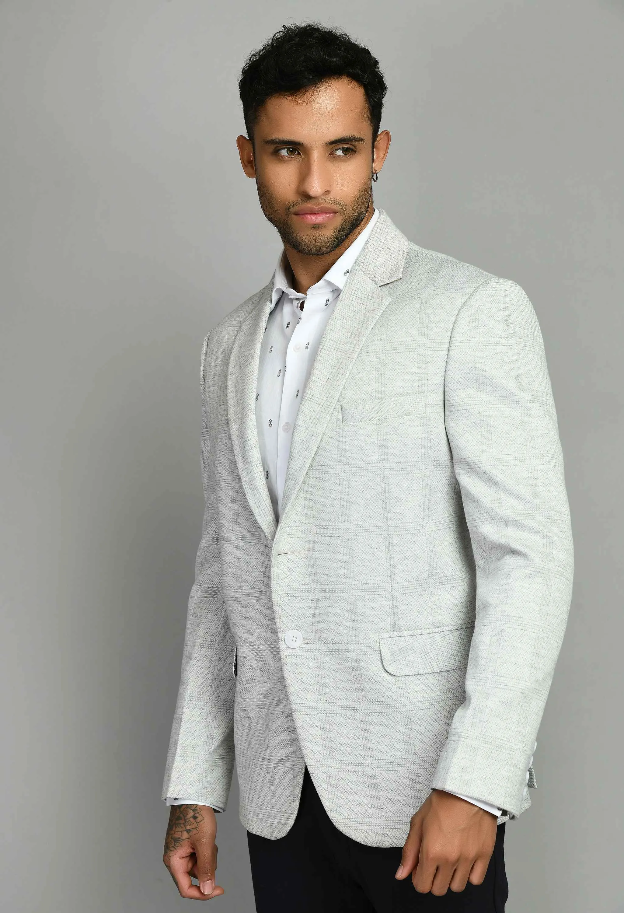 Premium Notched Lapel White Blazer