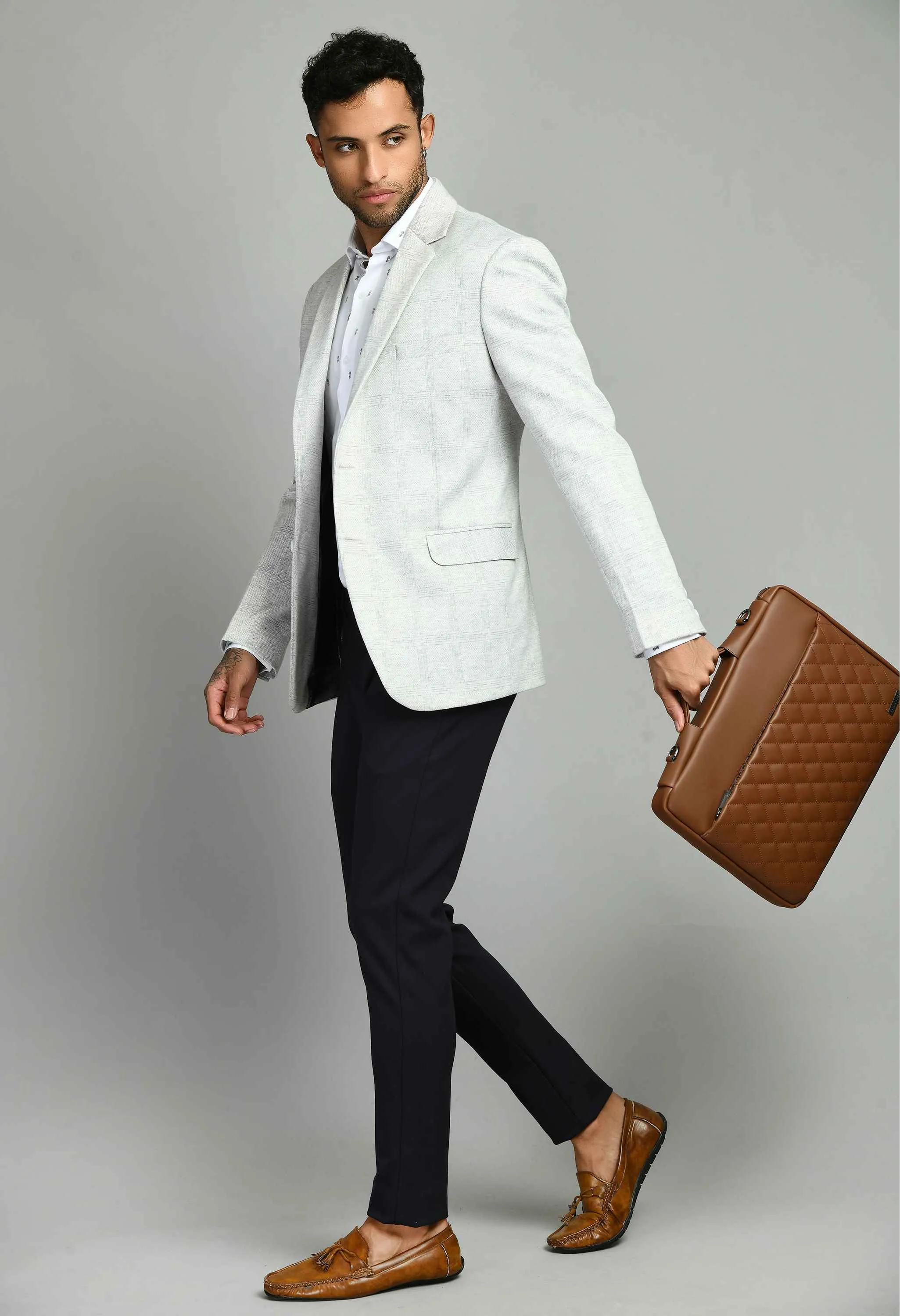 Premium Notched Lapel White Blazer