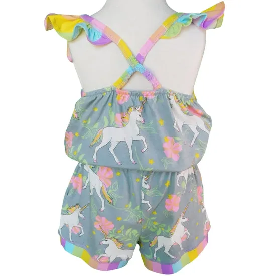 "Nola" Unicorn and Rainbows Pastel Stripe Romper