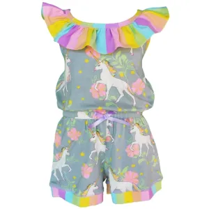 "Nola" Unicorn and Rainbows Pastel Stripe Romper