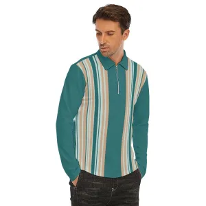 Retro Polo Shirt, Mint Green Polo Shirt, Stripe Polo Shirt Men, Vintage Style Shirt, Long Sleeve Polo Shirt, Polo Shirt Men,60s style polo