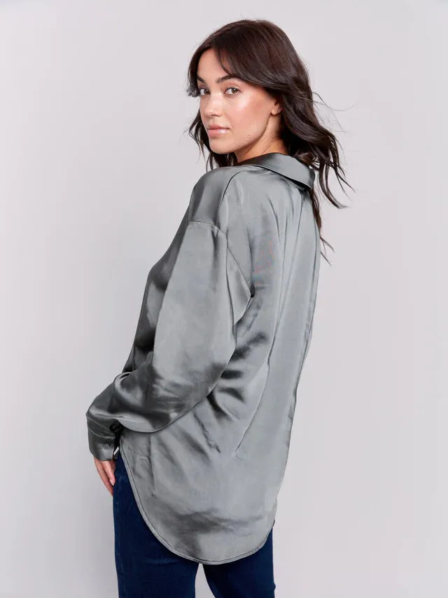 SATIN BUTTON DOWN SHIRT