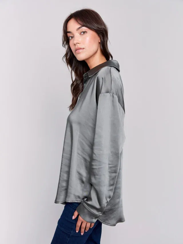 SATIN BUTTON DOWN SHIRT