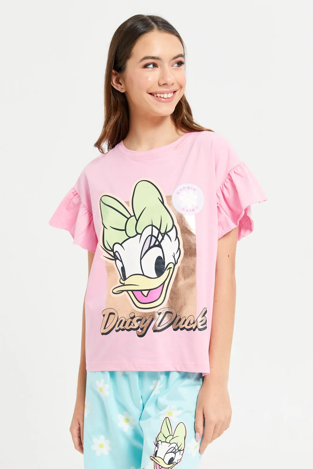 Senior Girls Pink And Blue Daisy Duck Pyjama Set (2 Piece)