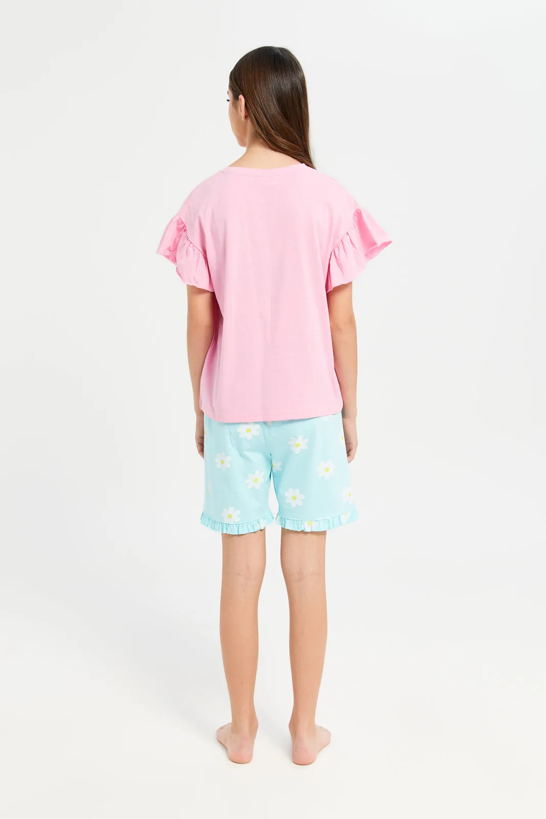 Senior Girls Pink And Blue Daisy Duck Pyjama Set (2 Piece)