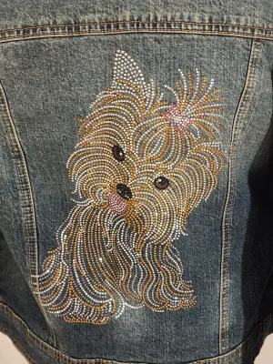 Yorkie Light Color Rhinestone Denim Jacket