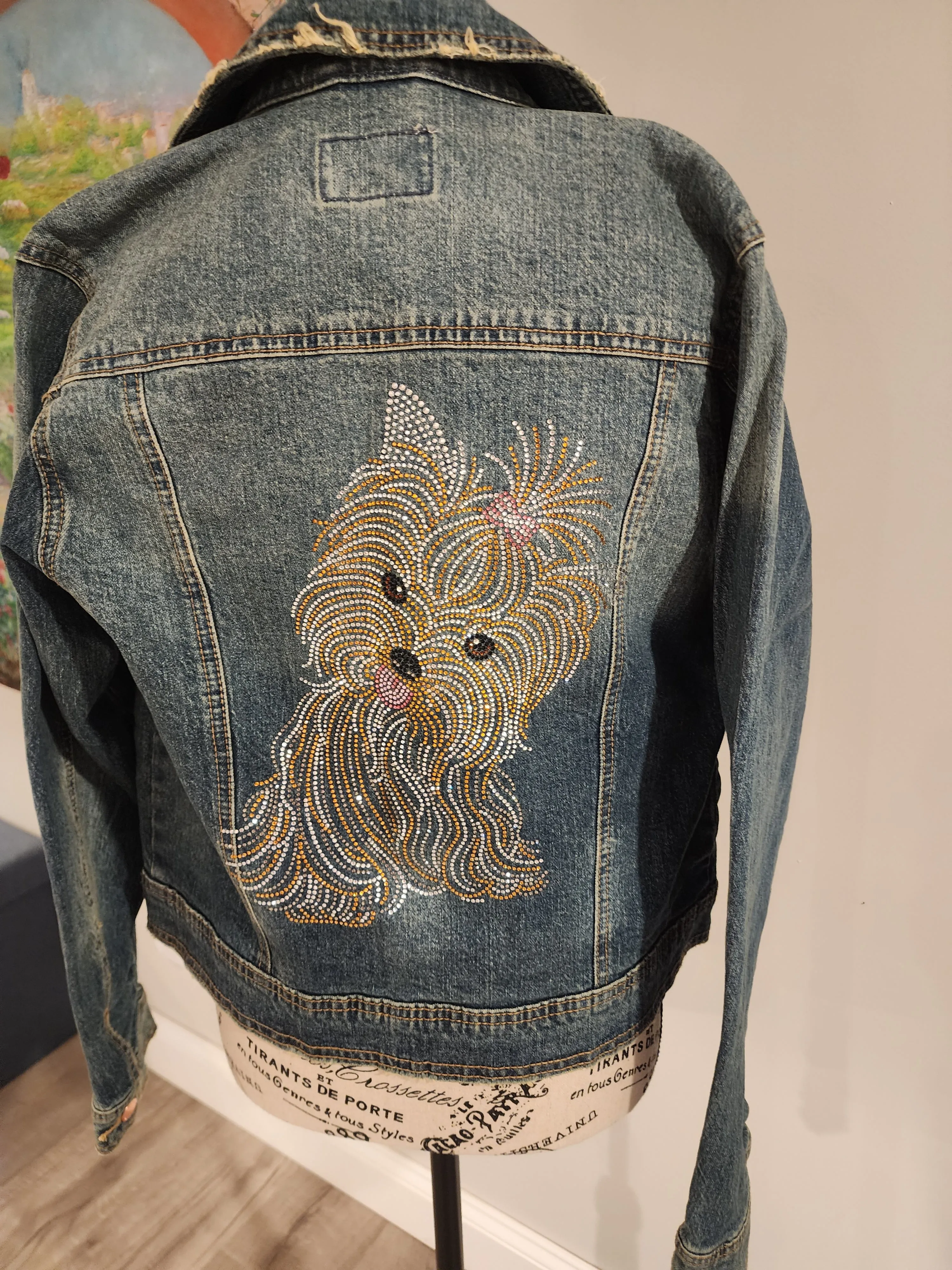 Yorkie Light Color Rhinestone Denim Jacket